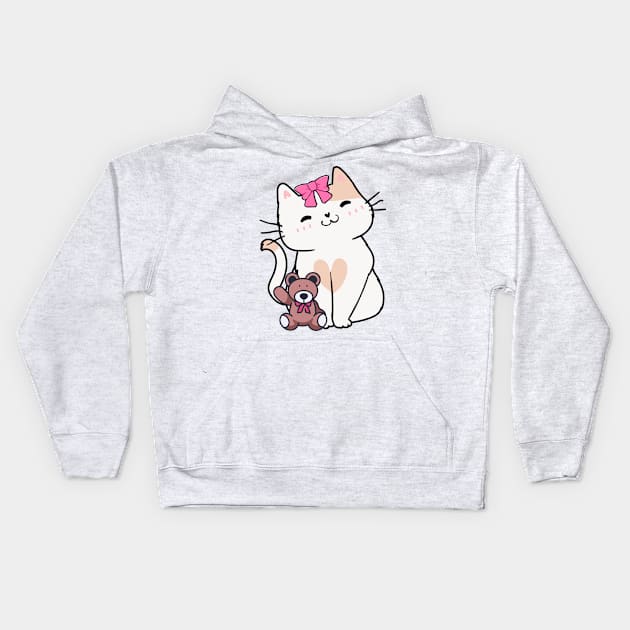 Cute Persian Cat holds a teddy bear Kids Hoodie by Pet Station